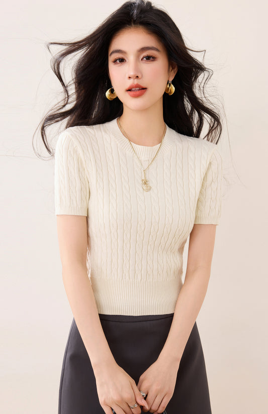 ホワイト半袖セーター