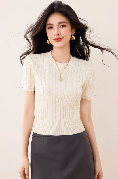 ホワイト半袖セーター