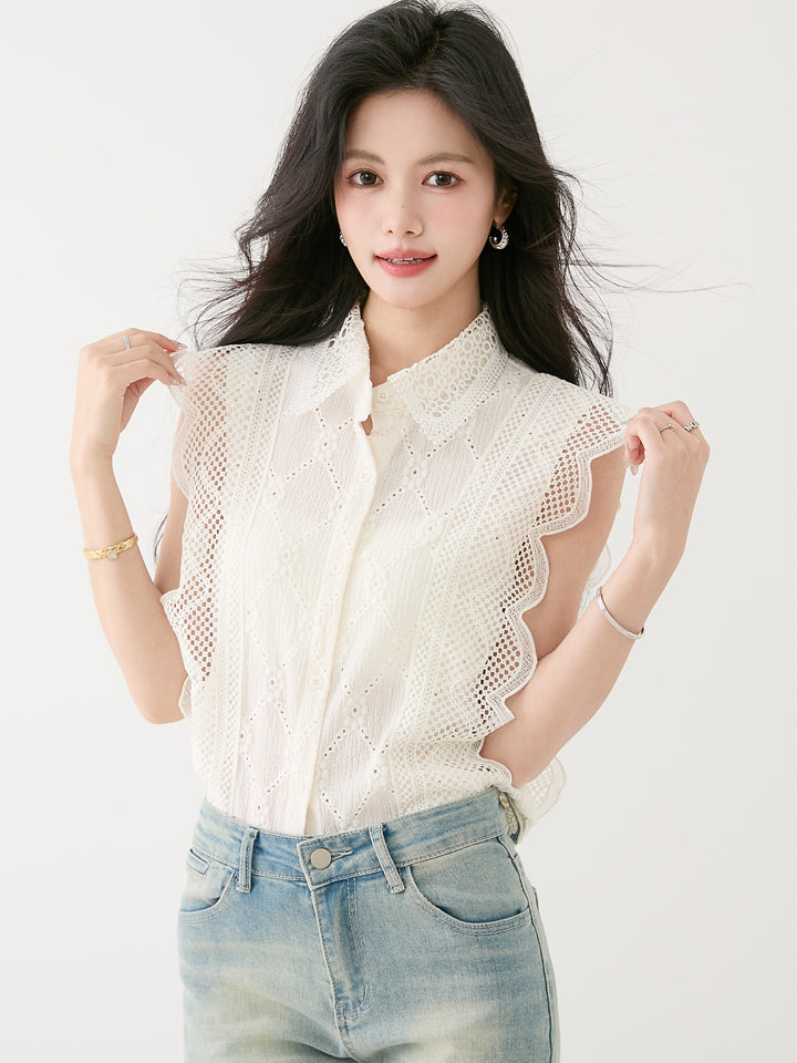 スウィートかぎ針編みレースシャツ