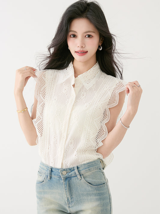 スウィートかぎ針編みレースシャツ