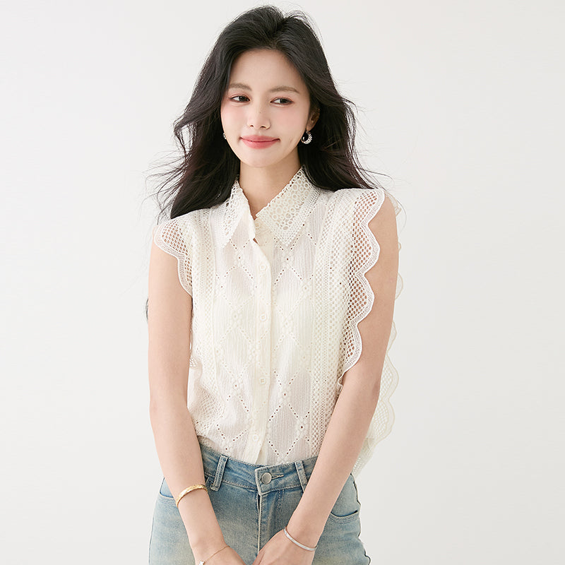 スウィートかぎ針編みレースシャツ