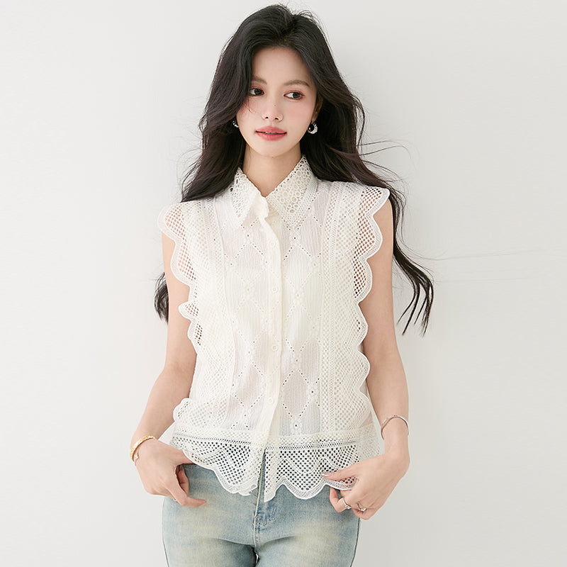 スウィートかぎ針編みレースシャツ