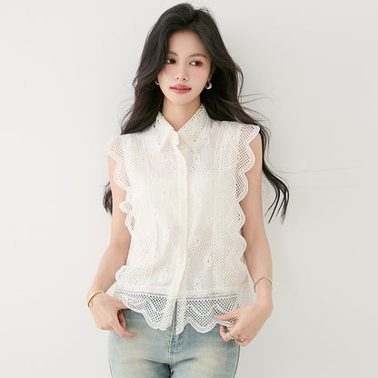 スウィートかぎ針編みレースシャツ