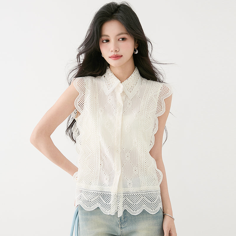 スウィートかぎ針編みレースシャツ