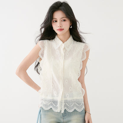 スウィートかぎ針編みレースシャツ