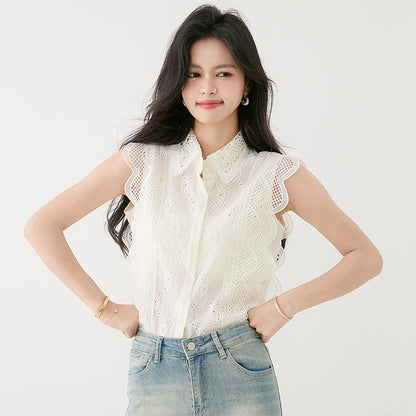 スウィートかぎ針編みレースシャツ