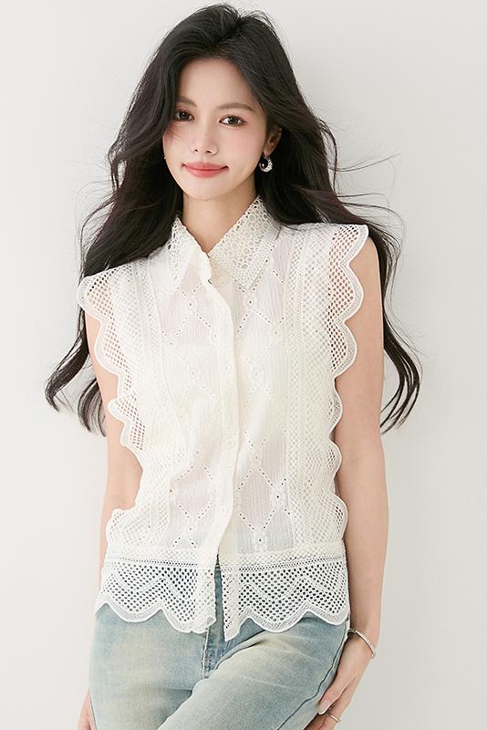 スウィートかぎ針編みレースシャツ