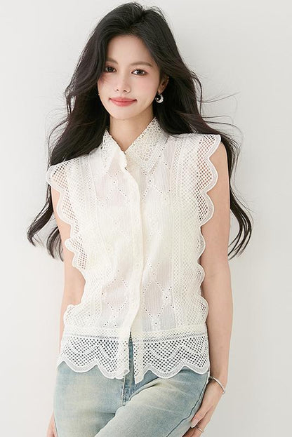 スウィートかぎ針編みレースシャツ