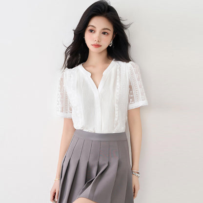 フレンチスタイル Vネック半袖シャツ