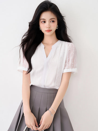 フレンチスタイル Vネック半袖シャツ