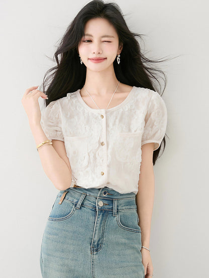 バブル半袖タッセルシャツ