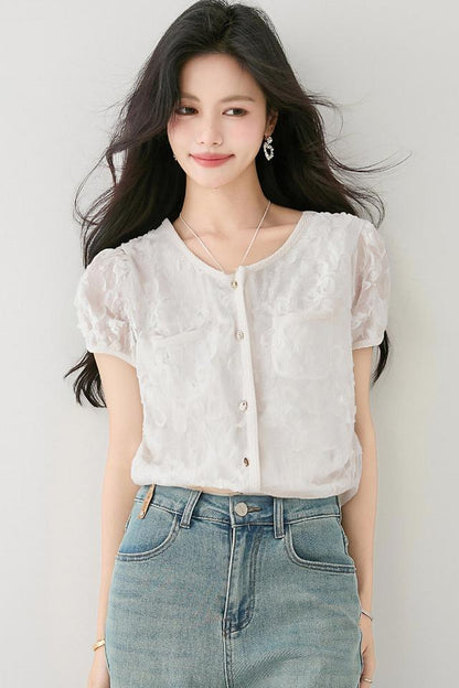 バブル半袖タッセルシャツ