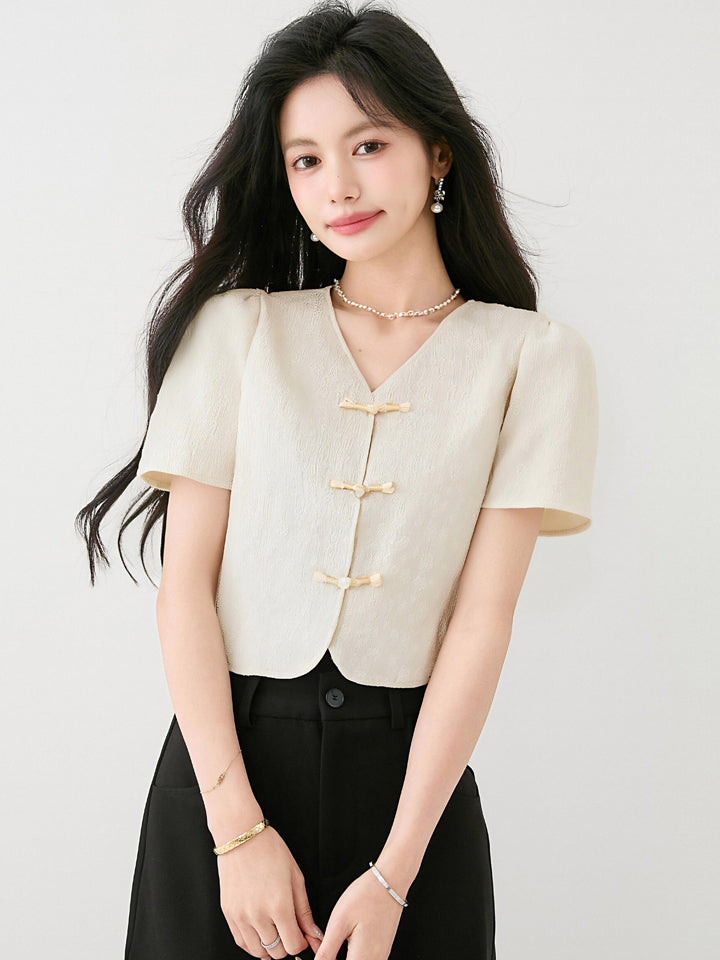 ボタン付きシフォンシャツ