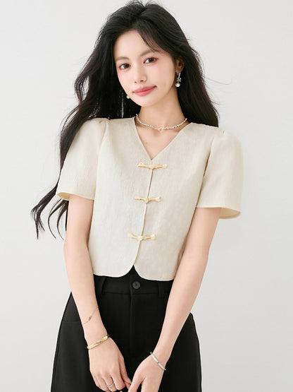 ボタン付きシフォンシャツ