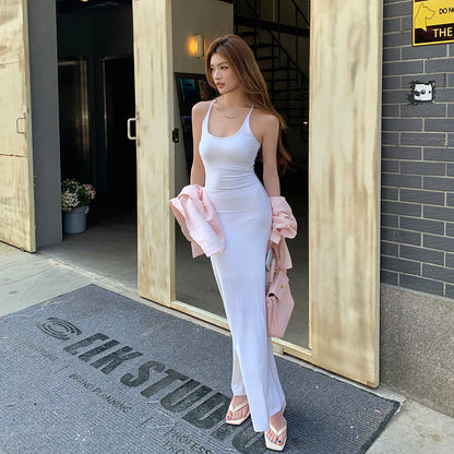 D7 Aラインホローバックサスペンダードレス