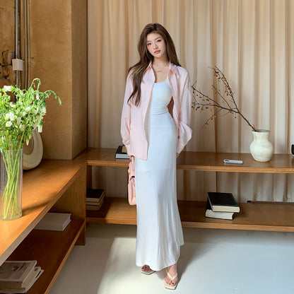 D7 Aラインホローバックサスペンダードレス