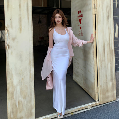 D7 Aラインホローバックサスペンダードレス