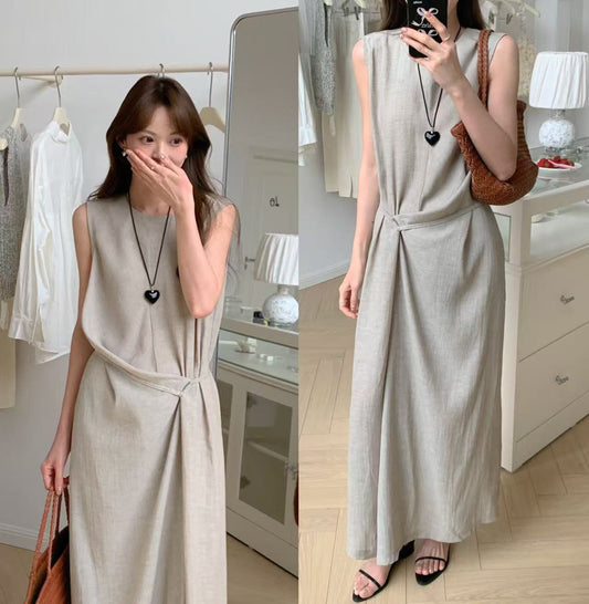 リネンコットンノースリーブドレス