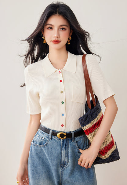 ショートアイスシルクニット半袖シャツ