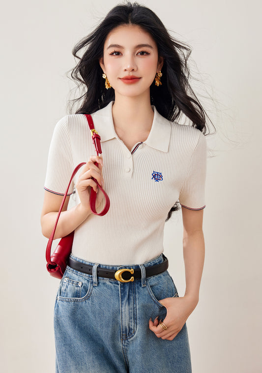 レトロシンプルカレッジスタイルポロセーター