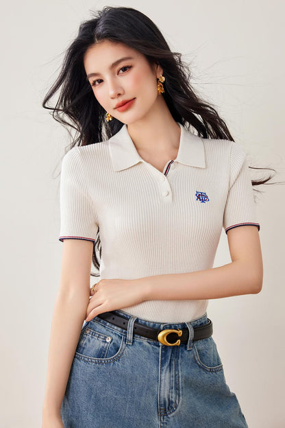 レトロシンプルカレッジスタイルポロセーター