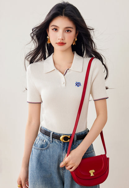 レトロシンプルカレッジスタイルポロセーター