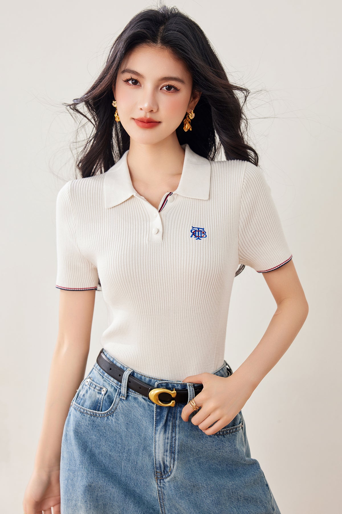 レトロシンプルカレッジスタイルポロセーター