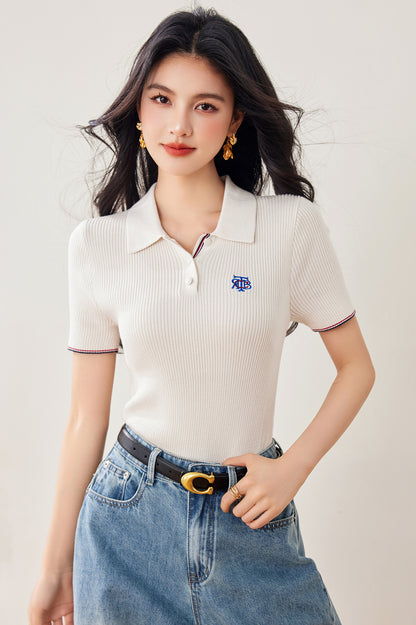 レトロシンプルカレッジスタイルポロセーター