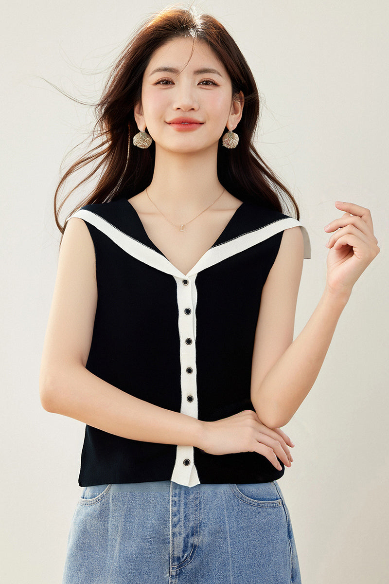 ベストカーディガンフレンチノースリーブトップ