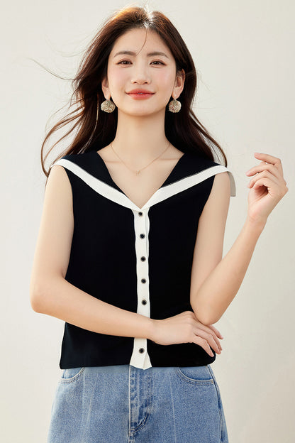 ベストカーディガンフレンチノースリーブトップ