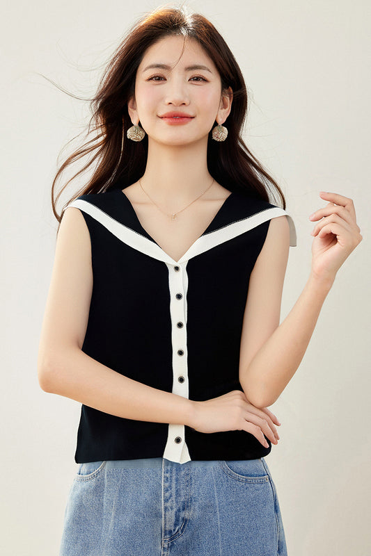ベストカーディガンフレンチノースリーブトップ