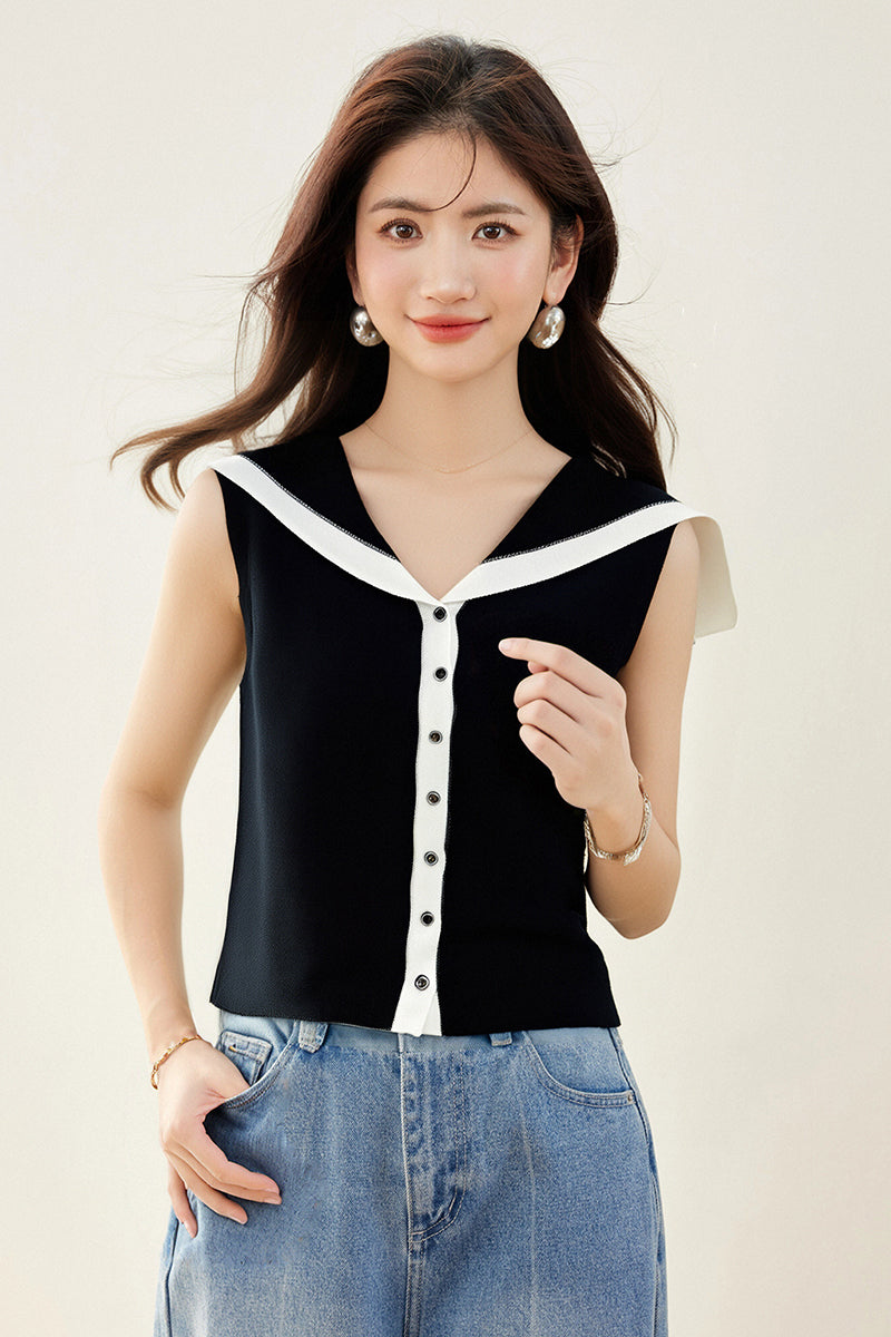 ベストカーディガンフレンチノースリーブトップ