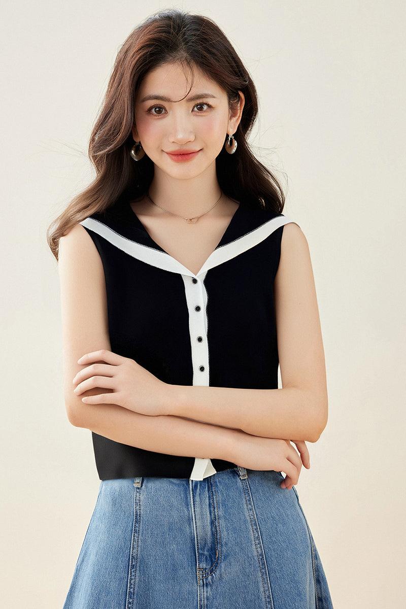 ベストカーディガンフレンチノースリーブトップ