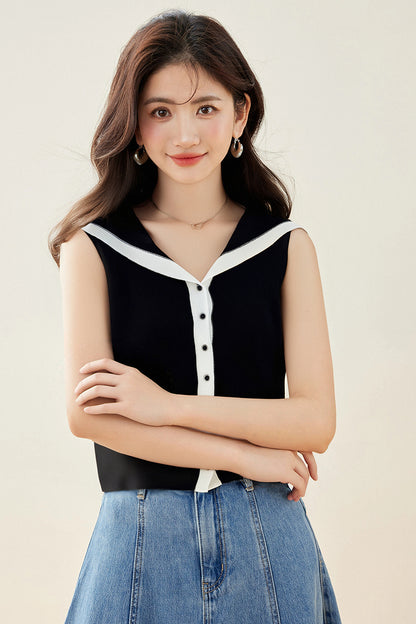 ベストカーディガンフレンチノースリーブトップ