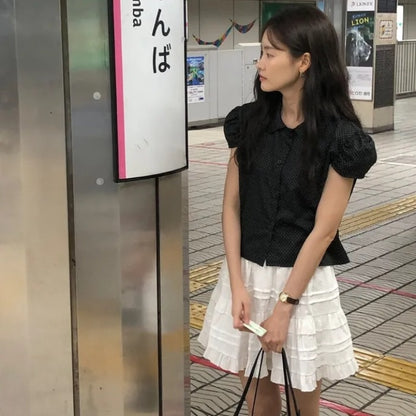 パフスリーブポルカドットシャツトップ