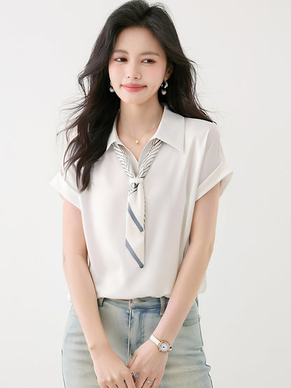 フレンチスタイルサテン半袖シャツ