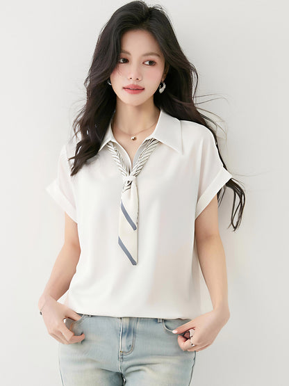 フレンチスタイルサテン半袖シャツ