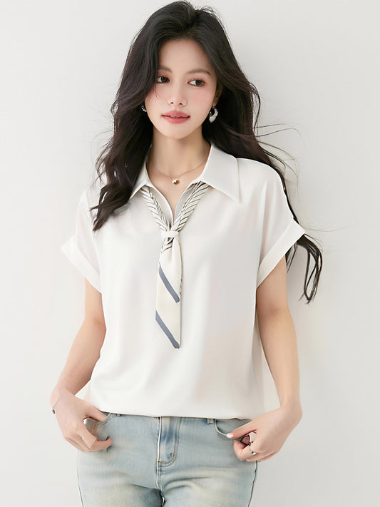 フレンチスタイルサテン半袖シャツ