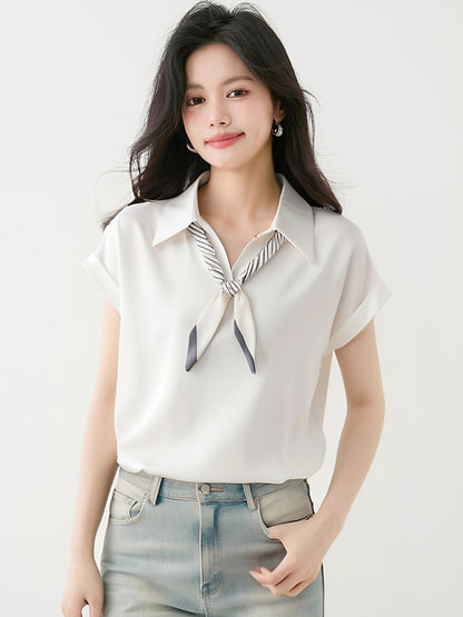 フレンチスタイルサテン半袖シャツ