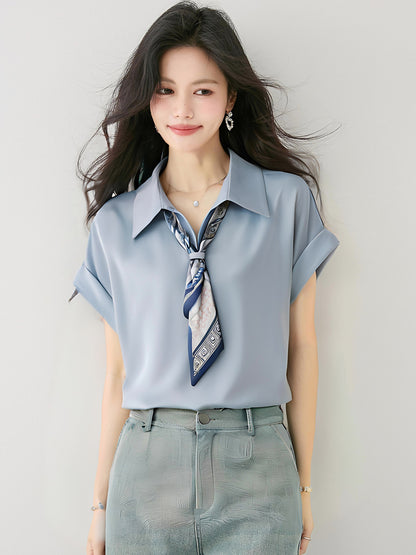 フレンチスタイルサテン半袖シャツ