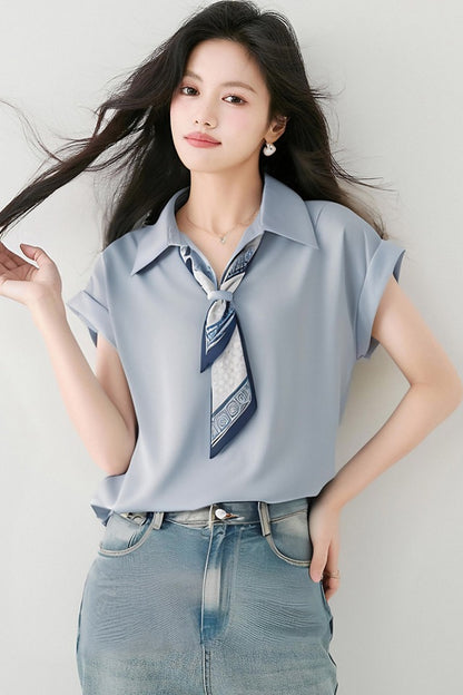 フレンチスタイルサテン半袖シャツ