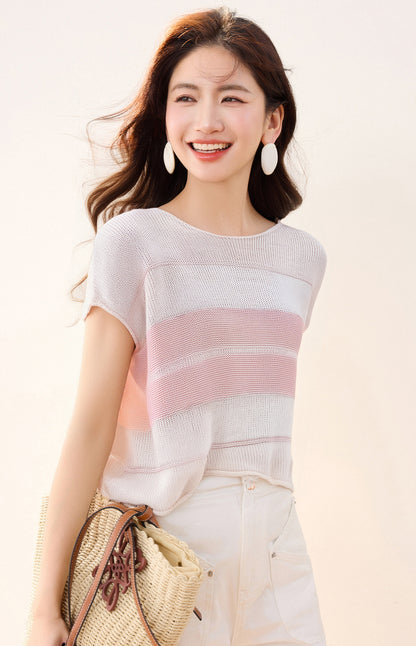 グラデーション半袖セーター