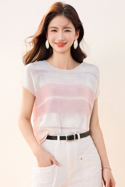 グラデーション半袖セーター