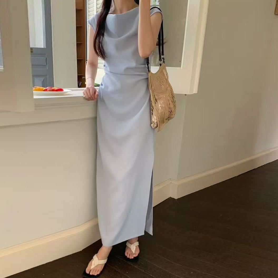 D6 フレンチエレガントワンラインネックドレス