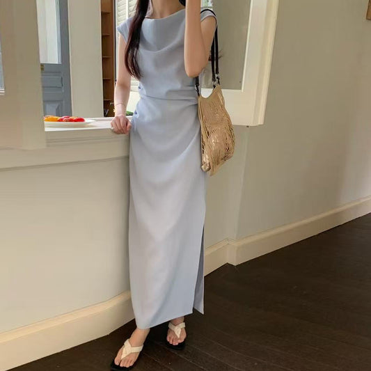 D6 フレンチエレガントワンラインネックドレス