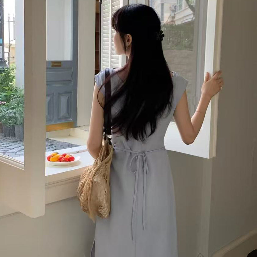 D6 フレンチエレガントワンラインネックドレス