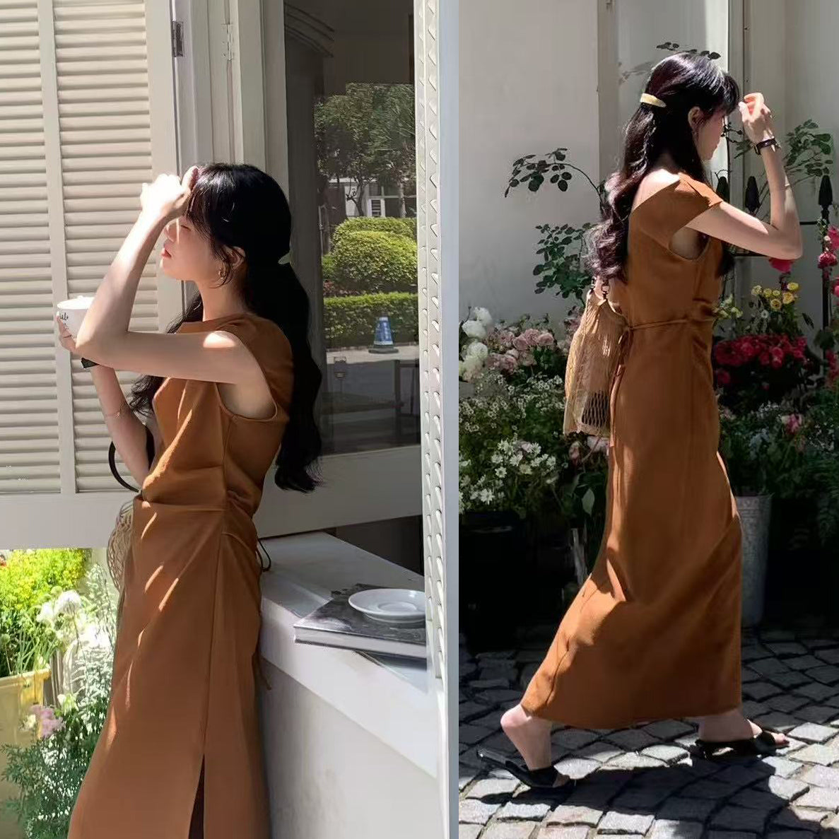 D6 フレンチエレガントワンラインネックドレス