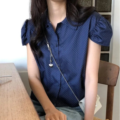 パフスリーブポルカドットシャツトップ