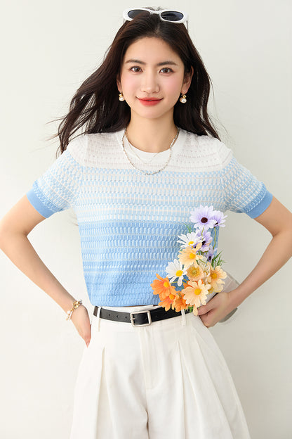 グラデーション半袖セーター