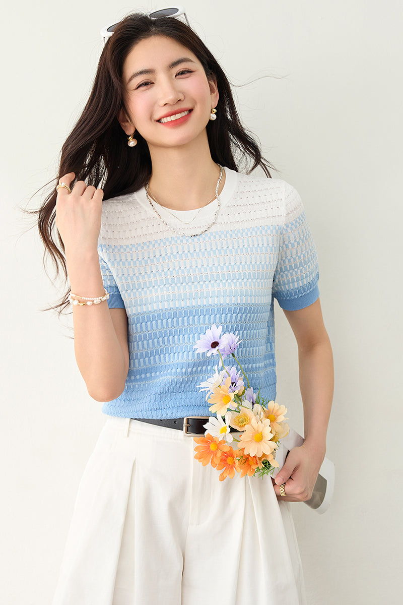 グラデーション半袖セーター